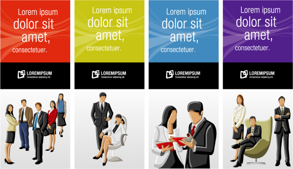 Colorful templates for advertising brochure with business people
